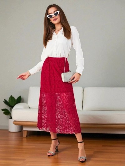 Jupe mi-longue en dentelle pour femmes de Royalfashion