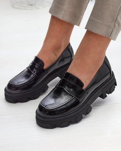 Mocassins laqués sur semelle massive en noir Desila - Chaussures