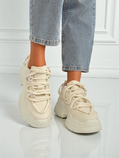 Sneakers beiges pour femmes Athenia en cuir écologique sur plateforme de 6,5 cm