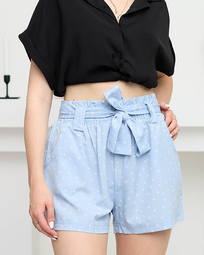 Short femme bleu tissu fleuri à motifs - Vêtement