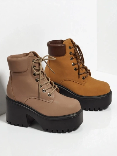 Bottines femme en éco-daim à talon bloc et plateforme Tavlissa