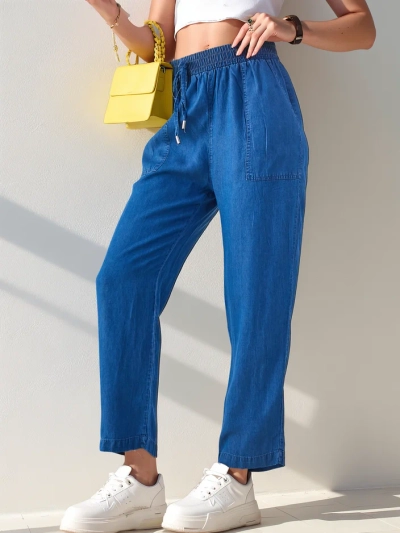 Pantalons en tissu droits pour femmes Royalfashion 7/8