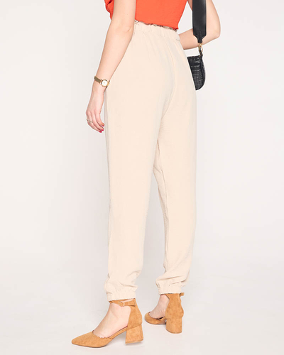 Pantalon en tissu pour femme de couleur beige GRANDE TAILLE - Vêtements