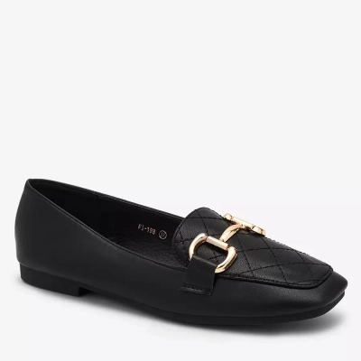 Royalfashion Mocassins matelassés noirs pour femme avec ornements dorés Wetifa