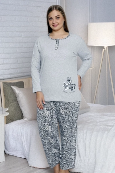 Pyjama en coton pour femme de Royalfashion en deux pièces avec des fleurs GRANDE TAILLE