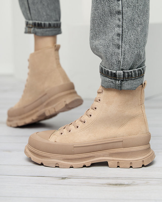 OUTLET Bottines femme marron clair à lacets et talon plat Wertika - Souliers