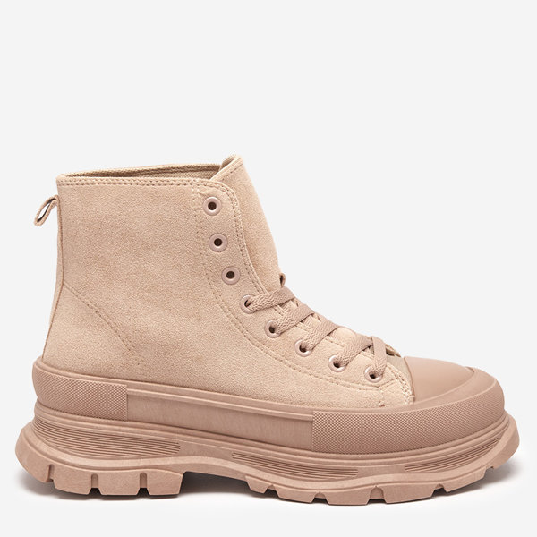 OUTLET Bottines marron clair à lacets pour femme et talon plat Wertika - Footwear