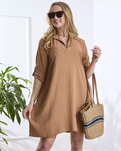 Tunique longue oversize marron pour femme avec poches - Vêtements
