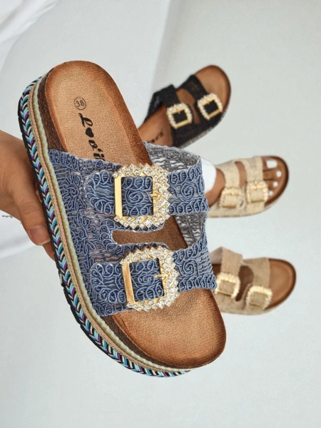 Royalfashion Sandales pour femmes avec boucles strass GlamCork