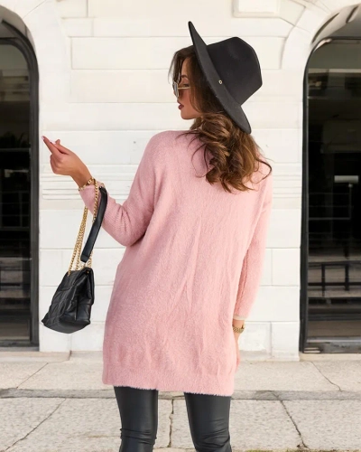 Pull long cape doux rose pour femmes - Vêtements