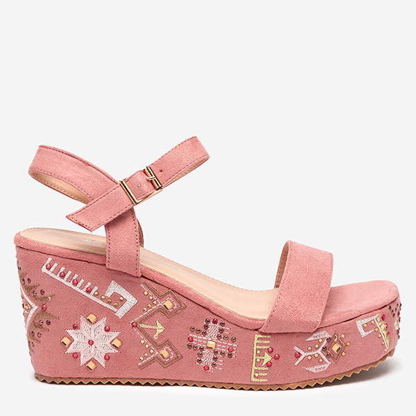 OUTLET Sandales compensées pour femmes roses avec décoration Cozana - Footwear