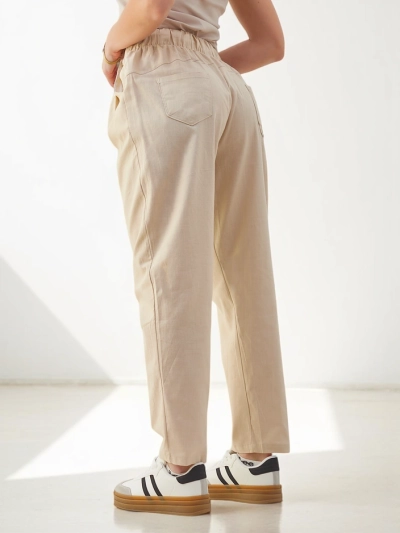 Pantalons droits en coton pour femmes Royalfashion avec un lien à la taille