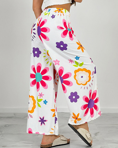 Royalfashion Pantalon large en tissu floral pour femme