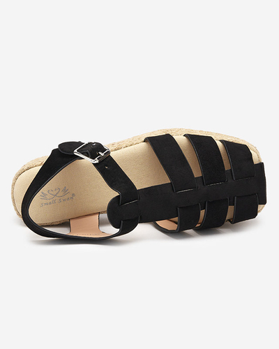 Sandales noires pour femmes en éco-daim sur la plateforme Keniso - Footwear