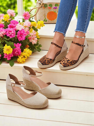 Aurelia Leopard Compensées Royalfashion pour femmes cuir écologique camel