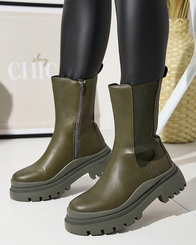 OUTLET Bottes à talon plat vert foncé pour femmes Okidas - Footwear