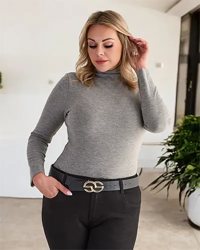 Pull à demi col roulé pour femme en gris- Vêtements