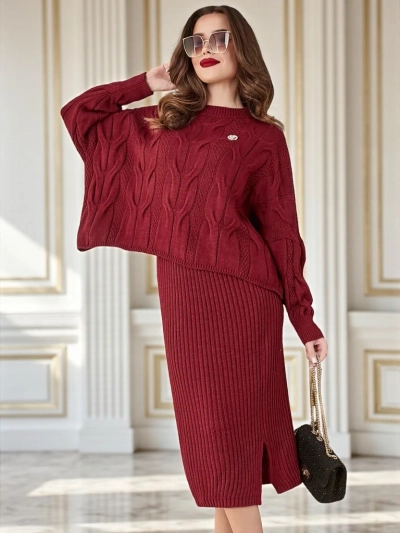 Royalfashion Ensemble de femmes tressé en acrylique avec pull et jupe Warm&Fuzzy