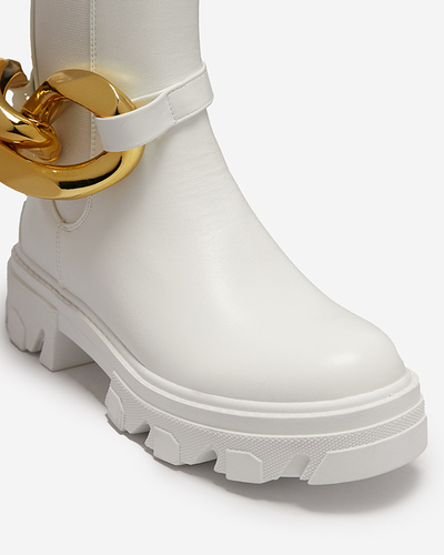 Bottes hautes blanches pour femmes avec embellissement doré Sygiena - Chaussures