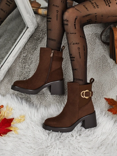 Bottines femme en daim écologique à talon bloc Solenya