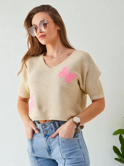 Royalfashion Pull court en coton pour femmes avec des papillons