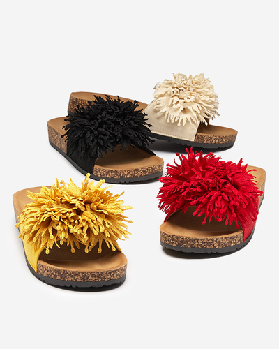 Pantoufles pour femmes avec un ornement en tissu jaune Ailli- Footwear