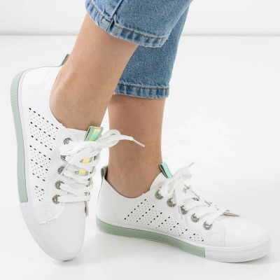 OUTLET Baskets blanches pour femmes avec insert Kowen vert - Chaussures