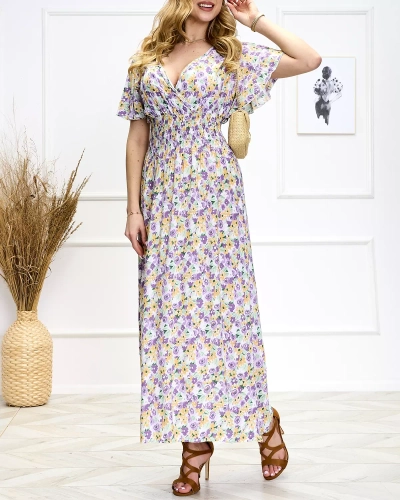 Robe midi fleurie pour femme violet-vert - Chaussures