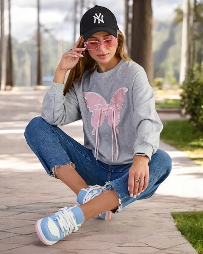 Royalfashion Sweat-shirt en coton à imprimé fin pour femme