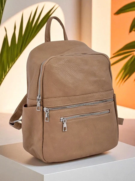 Sac à Dos pour Femme Aureliana Królewska Moda Marron Clair Cuir Écologique avec Fermeture Éclair