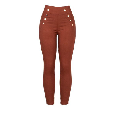 Pantalon femme marron avec décorations dorées - Pantalon 1