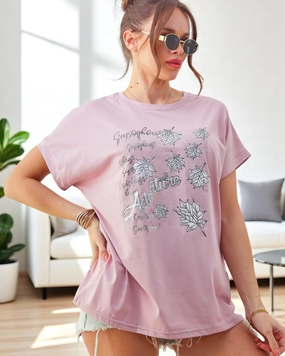 T-shirt en coton pour femmes Royalfashion avec imprimé feuilles