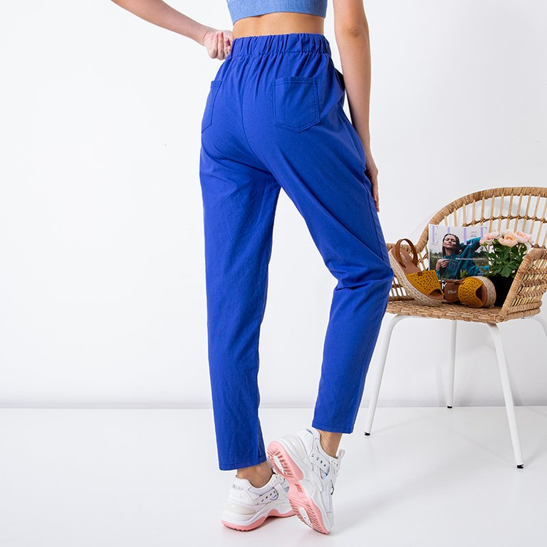 Pantalon droit femme en coton cobalt GRANDE TAILLE - Vêtements