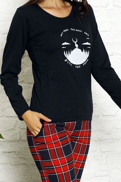 Royalfashion Pyjama femme bleu marine et rouge
