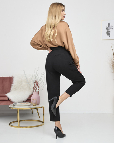 Blouse longue en satin marron pour femme avec lien - Vêtements