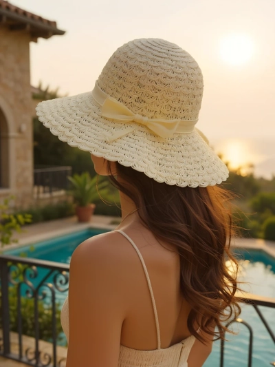 Royalfashion Chapeau de paille pour femme avec noeud charmant