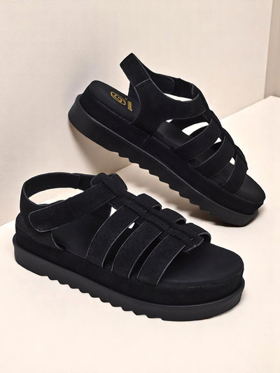 Sandales pour femmes Heraclea Royalfashion à plateforme noires en éco-cuir