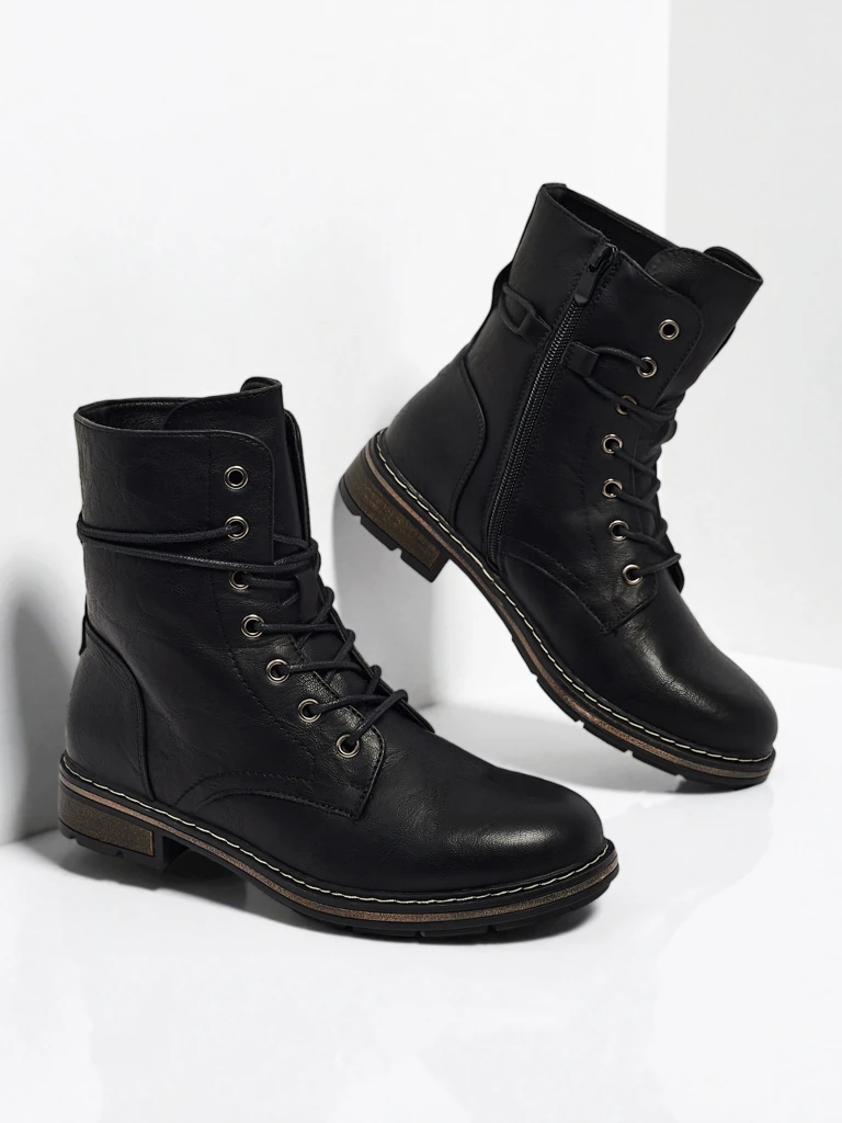 Bottines lacées pour femmes en cuir écologique Ravonna