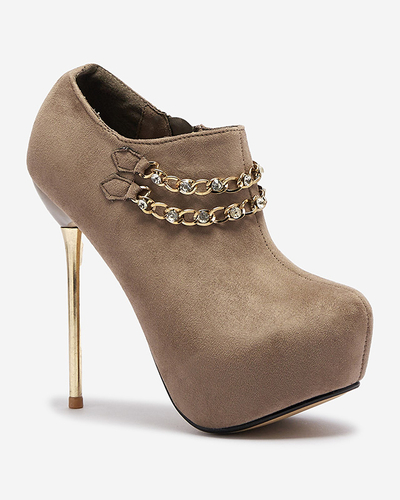 Gris-beige chaussures à talon haut pour femmes Ehcso- Footwear