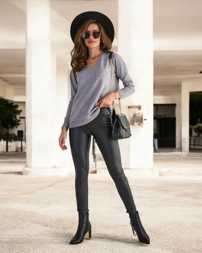 Royalfashion Pull femme gris à encolure en cœur