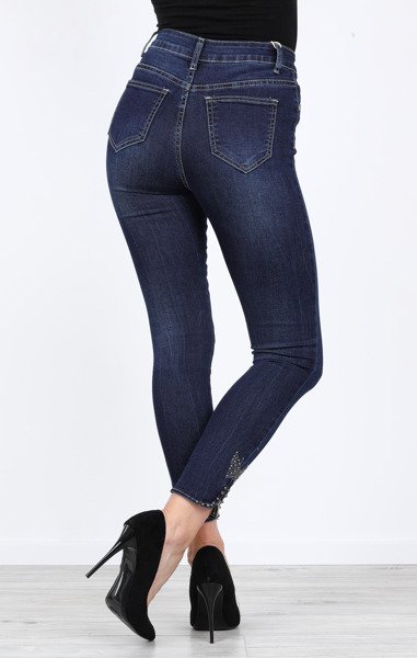 Długie, ciemnoniebieskie jeansy z motylkiem Aimee- Spodnie