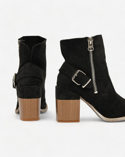 Royalfashion Bottes hautes à talon aiguille pour femmes en daim écologique noir Acimra