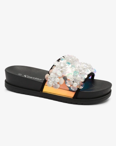 Sandales compensées femme noires à embellissements Maurelle - Chaussures