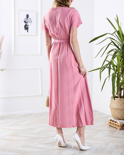 Robe longue rose avec fente pour femme - Vêtements