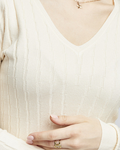 Pull col V beige femme - Vêtements