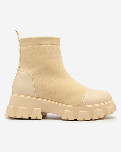 Royalfashion Bottes à talon plat pour femme de couleur crème Leffoi