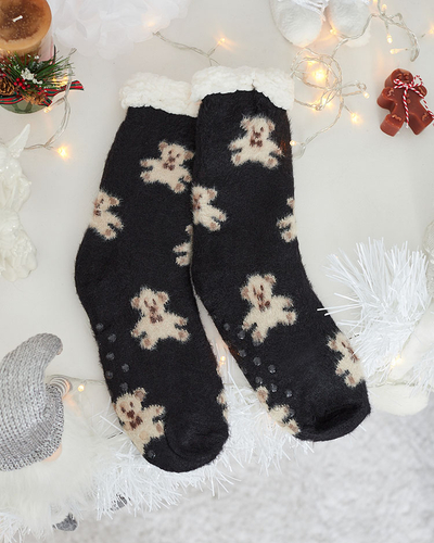 Royalfashion Chaussettes noires isolées pour femmes avec oursons