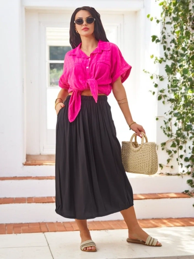 Jupe midi tissée Royalfashion pour femmes, d'été et fluide avec deux poches