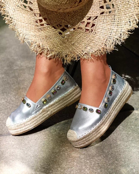 Espadrilles argentées avec cristaux pour femme Ziennie - Chaussures