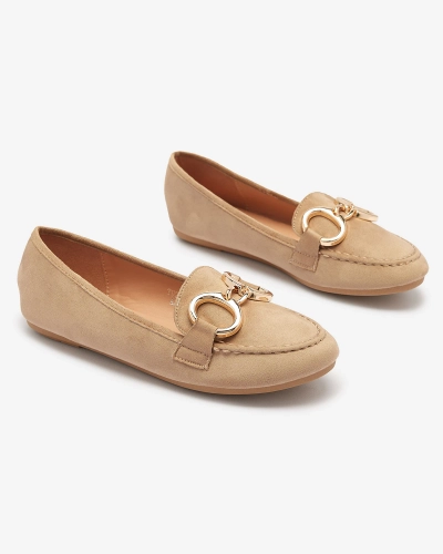 OUTLET Mocassins femme éco-suède marron clair avec ornement Briseri - Footwear